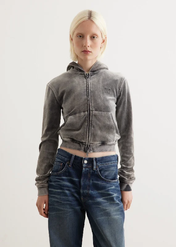 Shrunken Zip Up Hoodie Hoodie with Cuffed Sleeves Snug Secure