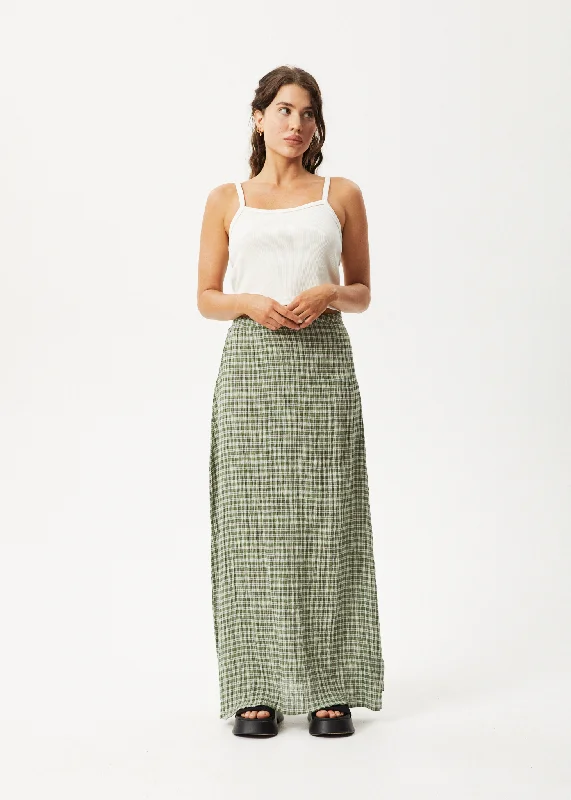 AFENDS Womens Base - Seersucker Check Skirt - Deep Green Check relaxed fit skirt