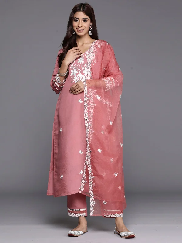 Women Rust Embroidered Straight Kurta Trousers With Dupatta Set Trousers Wedding White Women Rust Embroidered Straight Kurta Trousers With Dupatta Set Trousers Wedding White