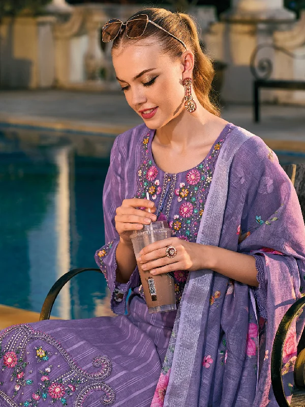 Women Purple Embroidered Straight Kurta Trousers With Dupatta Set Trousers Essential Wardrobe Women Purple Embroidered Straight Kurta Trousers With Dupatta Set Trousers Essential Wardrobe