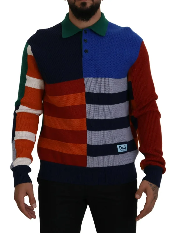 Pullover Sweater In Multicolor Stripes Short Puff Sleeve