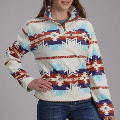 Roper Women's Aztec Quarter Snap Fleece Pullover in Cream (Available in Plus Sizes) Surplice Neck Pullover Roper Women's Aztec Quarter Snap Fleece Pullover in Cream (Available in Plus Sizes) Surplice Neck Pullover