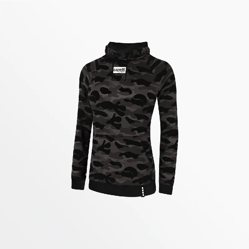 WOMEN'S FRENCH TERRY CAMO PRINT PULLOVER HOODIE Lapel Neck Sweater