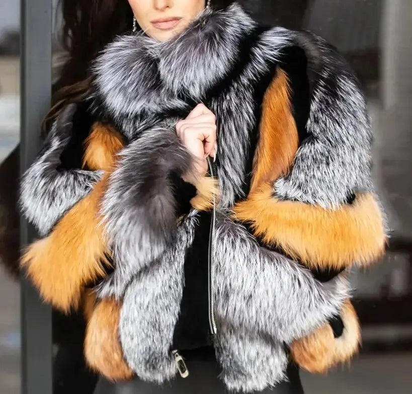 FZ Women's  Thick Warm and Fashionable Real Red Fox Fur Jacket -1 Denim Jacket Leather Jacket Suede Jacket