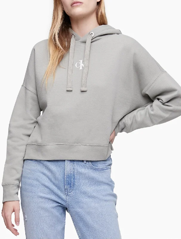Calvin Klein Mini Monogram Logo Cropped Hoodie - Women Hoodie with Patch Decorative Personalized Calvin Klein Mini Monogram Logo Cropped Hoodie - Women Hoodie with Patch Decorative Personalized