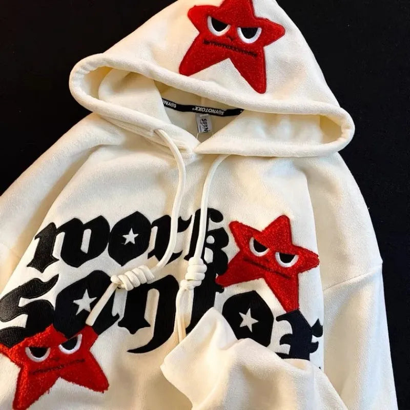 Street five-pointed star embroidery letter design pullover hoodies women 2022 autumn and winter niche trend loose women hoodies Hoodie with Belted Waist Structured Tailored Street five-pointed star embroidery letter design pullover hoodies women 2022 autumn and winter niche trend loose women hoodies Hoodie with Belted Waist Structured Tailored