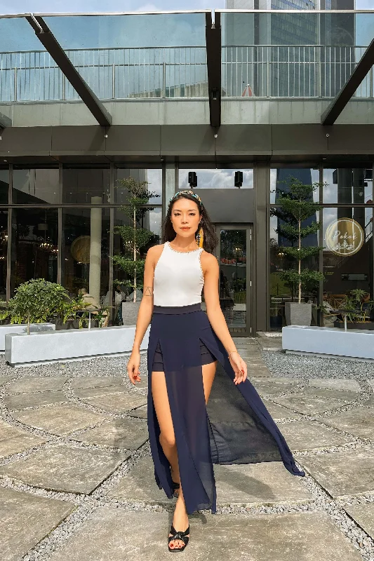Hades Flared Skirt in Navy flowy skirt hem