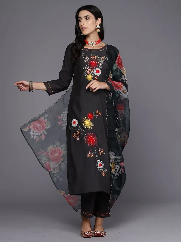 Women Grey Embroidered Straight Kurta Trousers With Dupatta Set Trousers New Arrival Women Grey Embroidered Straight Kurta Trousers With Dupatta Set Trousers New Arrival
