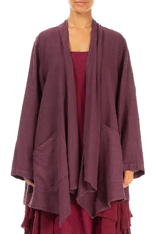 Loose Open Aubergine Linen Jacket Fleece Jacket Down Jacket Feather Jacket