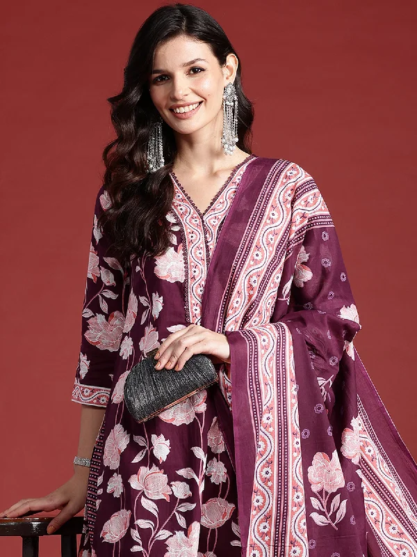 Women Burgundy Printed Straight Kurta Trousers With Dupatta Set Trousers Canvas Durable Women Burgundy Printed Straight Kurta Trousers With Dupatta Set Trousers Canvas Durable