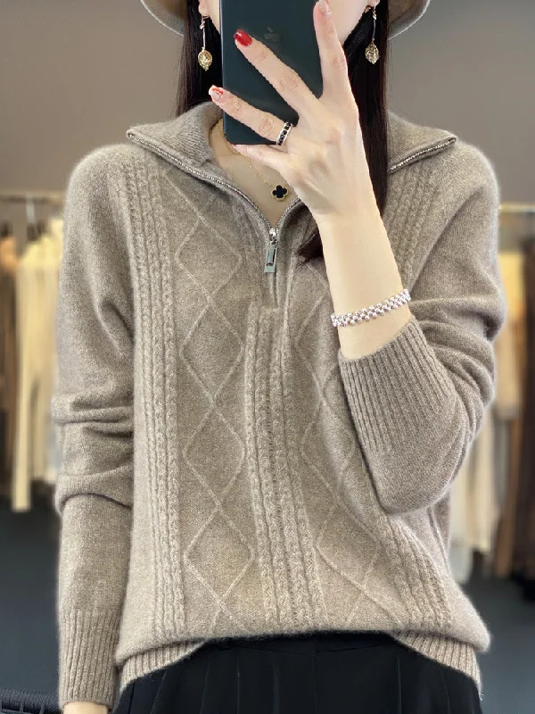 Harriet® | Single-colored  pullover with zip Flare Sleeve Stylish