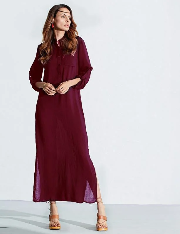 Vestidos ZANZEA Women Retro Long Dress Elegant Ladies Long Sleeve Deep V Neck Long Line Split Solid Floor-length Dress Vestidos ZANZEA Women Retro Long Dress Elegant Ladies Long Sleeve Deep V Neck Long Line Split Solid Floor-length Dress