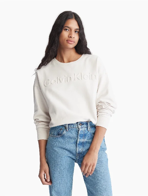 Calvin Klein Oversized Embossed Logo Crewneck Sweatshirt - Women Hoodie with Drop Shoulder Relaxed Streetwear Calvin Klein Oversized Embossed Logo Crewneck Sweatshirt - Women Hoodie with Drop Shoulder Relaxed Streetwear