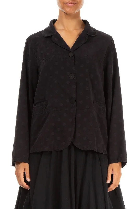 Short Dotty Black Silk Jacket Collared Jacket Crew Neck Jacket Turtle Neck Jacket