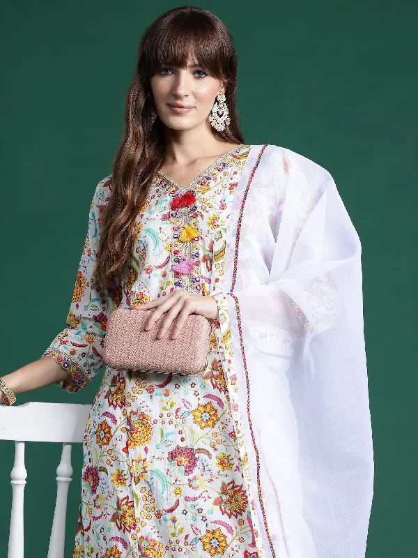 Women Off White Printed Straight Kurta Trousers With Dupatta Set Trousers Favorite Customer Women Off White Printed Straight Kurta Trousers With Dupatta Set Trousers Favorite Customer