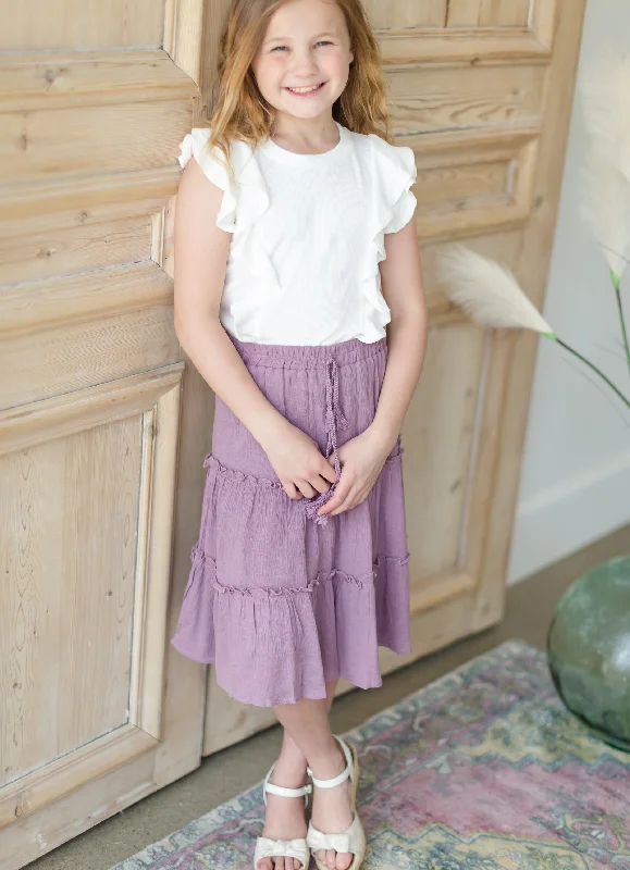 Girl's Lavender Ruffle Tiered Skirt leather skirt sleek