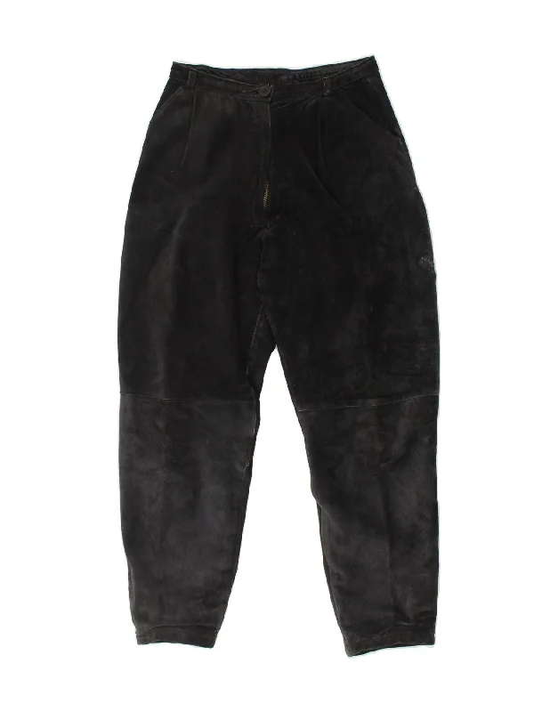 VINTAGE Womens Leather Tapered Trousers W26 L24 Navy Blue Trousers Ceremony Elegant