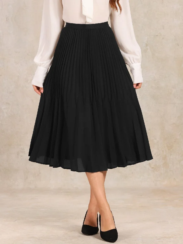 Elastic Waist Flowy A-Line Pleated Midi Skirt patchwork skirt art