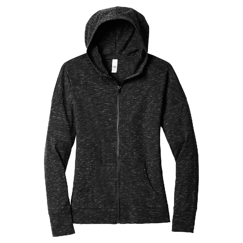 District Women's Black Medal Full-Zip Hoodie Hoodie with Turtle Neck Cozy Winter