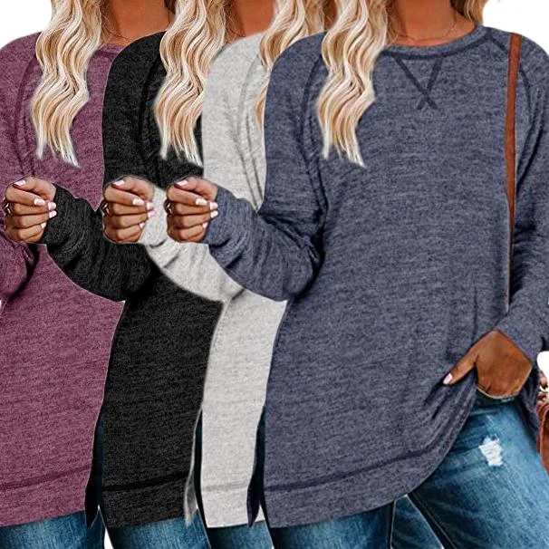 Women's Long Sleeve Loose Casual Autumn Pullover Side Slit Tunic Top Mock Neck Pullover