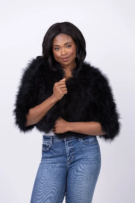 Linda Richards Feather Bolero Jacket in Black Embroidered Jacket Appliqued Jacket Beaded Jacket Linda Richards Feather Bolero Jacket in Black Embroidered Jacket Appliqued Jacket Beaded Jacket