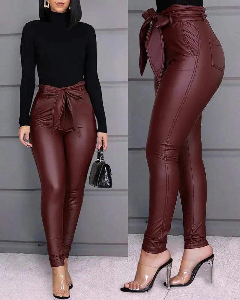 Women's PU Leather Bodycon Trousers High Trousers Silk Elegant