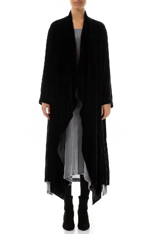 Maxi Open Black Silk Velvet Jacket Herringbone Jacket Checkered Jacket Solid Jacket