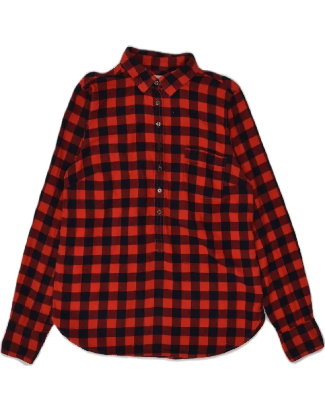 J. CREW Womens Perfect Fit Pullover Shirt UK 10 Small Red Gingham Cotton Sabrina Neck Pullover J. CREW Womens Perfect Fit Pullover Shirt UK 10 Small Red Gingham Cotton Sabrina Neck Pullover
