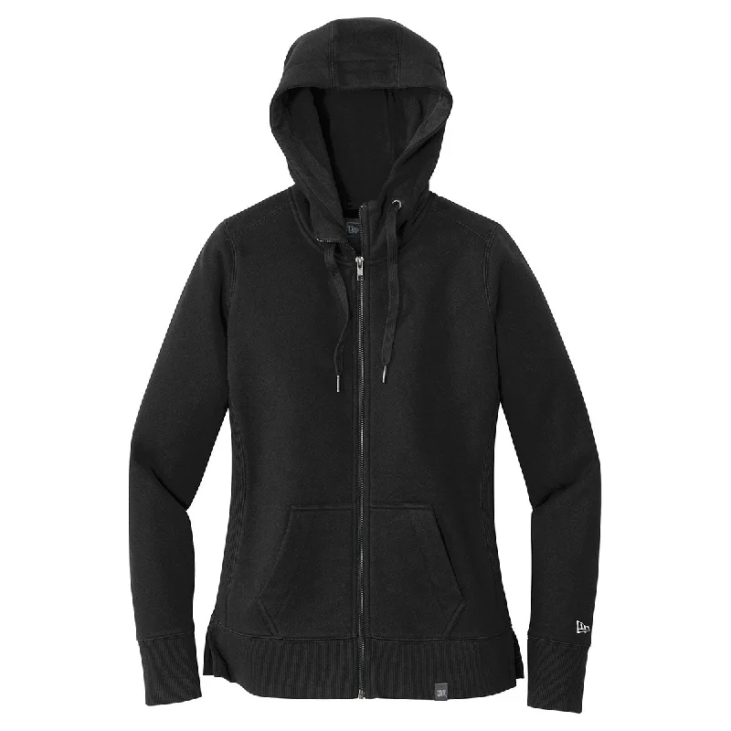 New Era Women's Black French Terry Full-Zip Hoodie Hoodie with Pastel Soft Subtle