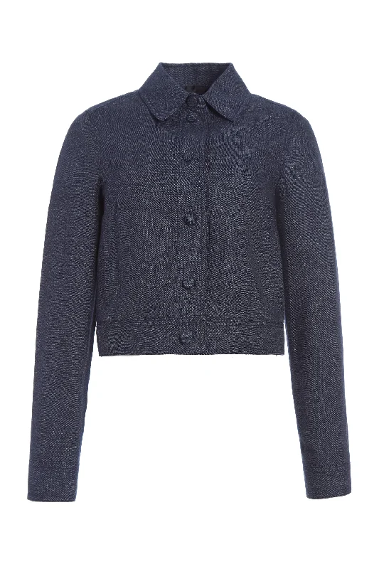 Thereza Jacket in Navy Linen Virgin Wool Tailored Jacket Straight Jacket A-Line Jacket Thereza Jacket in Navy Linen Virgin Wool Tailored Jacket Straight Jacket A-Line Jacket