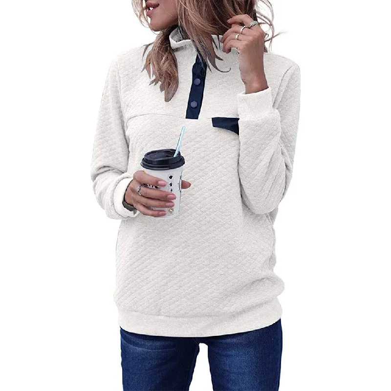 Women's Long Sleeve V Neck Button Quilted Patchwork Pullover Sweatshirt Tops Crew Neck Wool Women's Long Sleeve V Neck Button Quilted Patchwork Pullover Sweatshirt Tops Crew Neck Wool