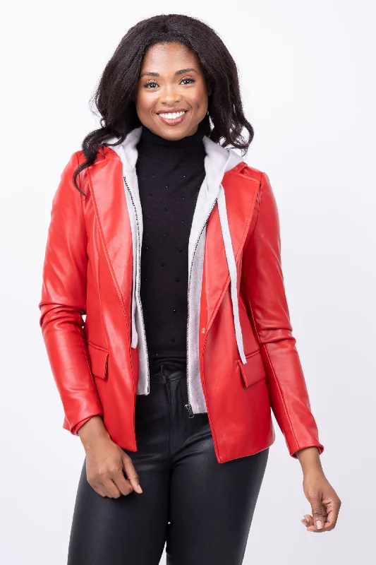 J. Society Knit Leather Jacket in Red Wool Jacket Cashmere Jacket Tweed Jacket
