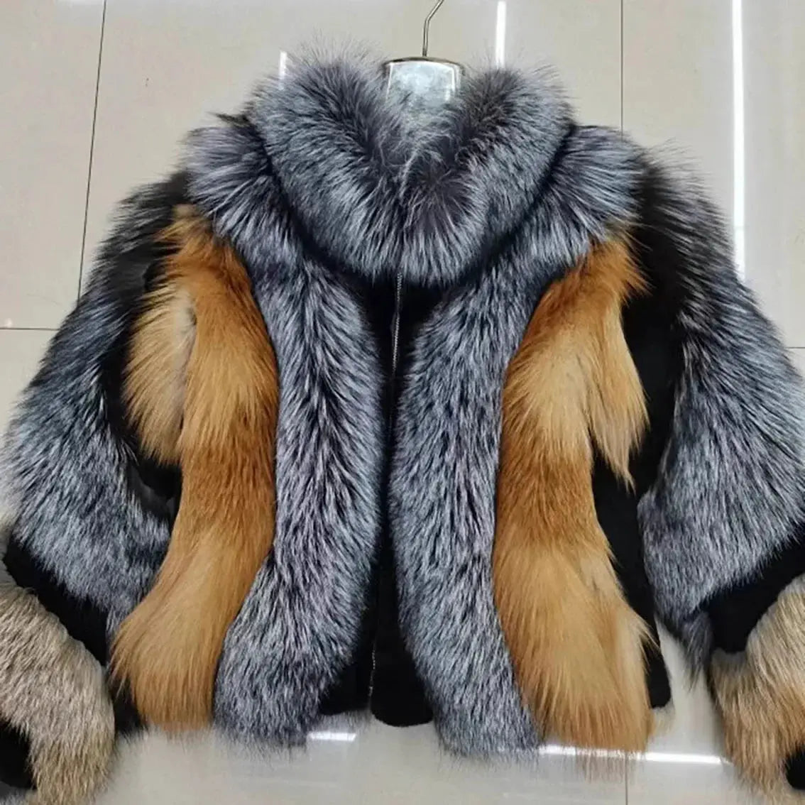 FZ Women's Thick Warm and Fashionable Real Red Fox Fur Jacket Herringbone Jacket Houndstooth Jacket Plaid Jacket FZ Women's Thick Warm and Fashionable Real Red Fox Fur Jacket Herringbone Jacket Houndstooth Jacket Plaid Jacket