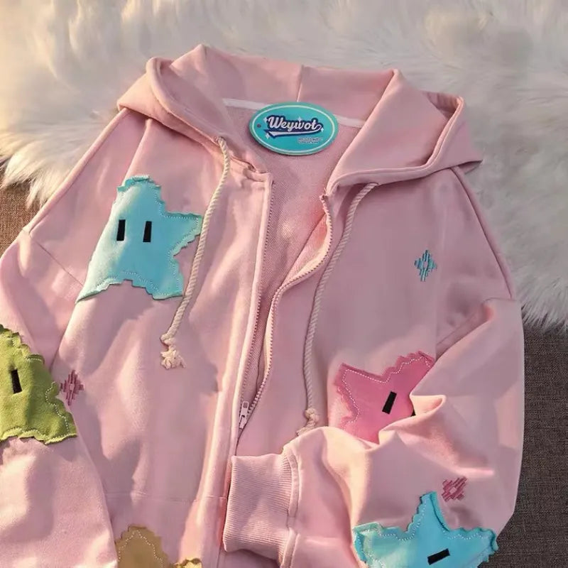 Harajuku Women Hoodies Y2k Star Patchwork Embroidery Zip Up Sweatshirt Gothic Oversized Hoodie Jacket Coat Streetwear Clothes Hooded Sweatshirt Casual Wear Street Style Harajuku Women Hoodies Y2k Star Patchwork Embroidery Zip Up Sweatshirt Gothic Oversized Hoodie Jacket Coat Streetwear Clothes Hooded Sweatshirt Casual Wear Street Style