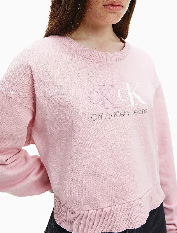 Calvin Klein 90'S Recycled Double Monogram Cropped Sweatshirt - Women Hoodie with Hood Adjustable Protection Calvin Klein 90'S Recycled Double Monogram Cropped Sweatshirt - Women Hoodie with Hood Adjustable Protection