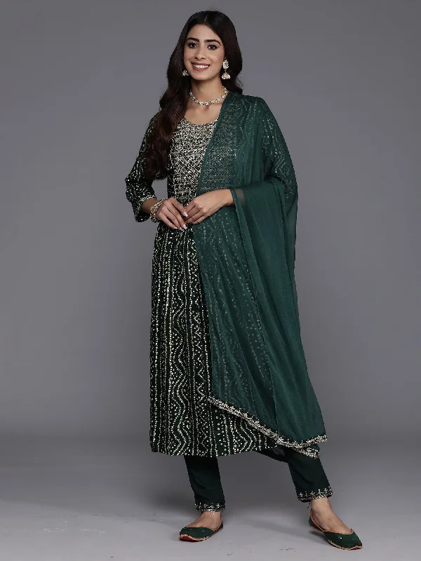 Women Green Embroidered A-Line Kurta Trousers With Dupatta Set Trousers Cargo Utility Women Green Embroidered A-Line Kurta Trousers With Dupatta Set Trousers Cargo Utility