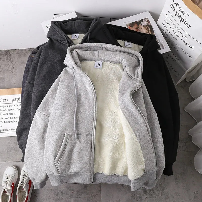 Ready Stock Women Coat Plush Jackets Solid Color Velvet Thick Warm Winter Hoodies Coat Zipper Sweatshirt Tops Winter Plus Size Hoodie with Tied Waist Feminine Flattering Ready Stock Women Coat Plush Jackets Solid Color Velvet Thick Warm Winter Hoodies Coat Zipper Sweatshirt Tops Winter Plus Size Hoodie with Tied Waist Feminine Flattering