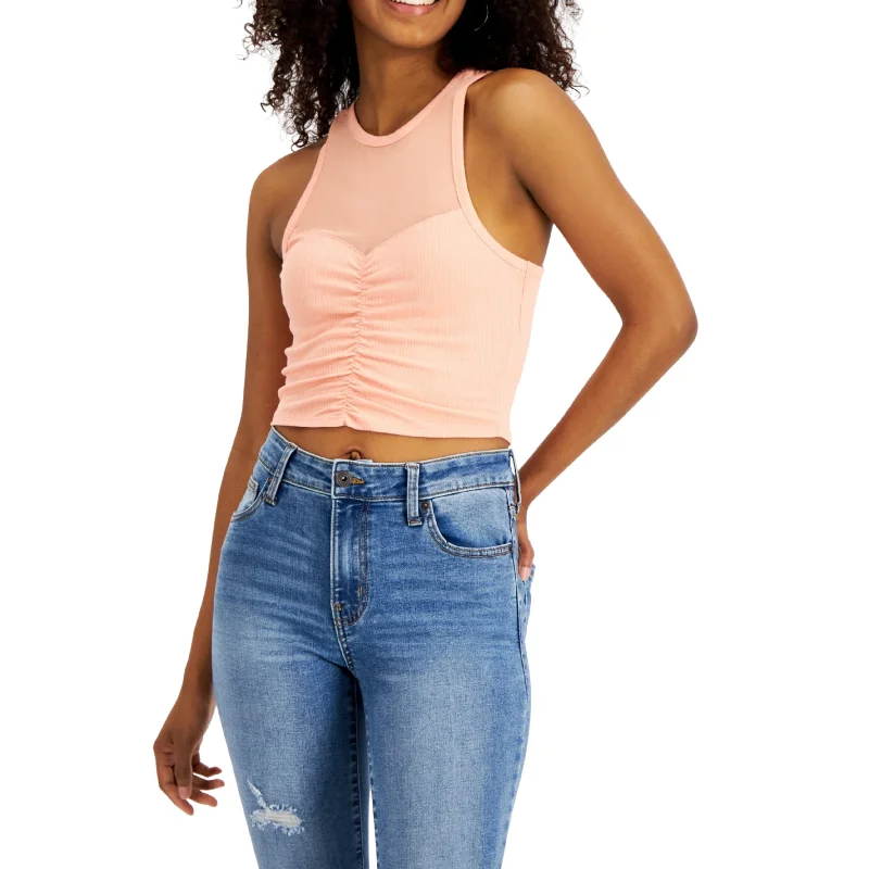 ALMOST FAMOUS - Ruched Cropped Illusion Tank Top v-neck tank top