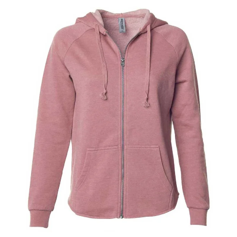 Independent Trading Co. Women's Dusty Rose California Wave Wash Full-Zip Hooded Sweatshirt Hoodie with Front Slit Layering Stylish Independent Trading Co. Women's Dusty Rose California Wave Wash Full-Zip Hooded Sweatshirt Hoodie with Front Slit Layering Stylish