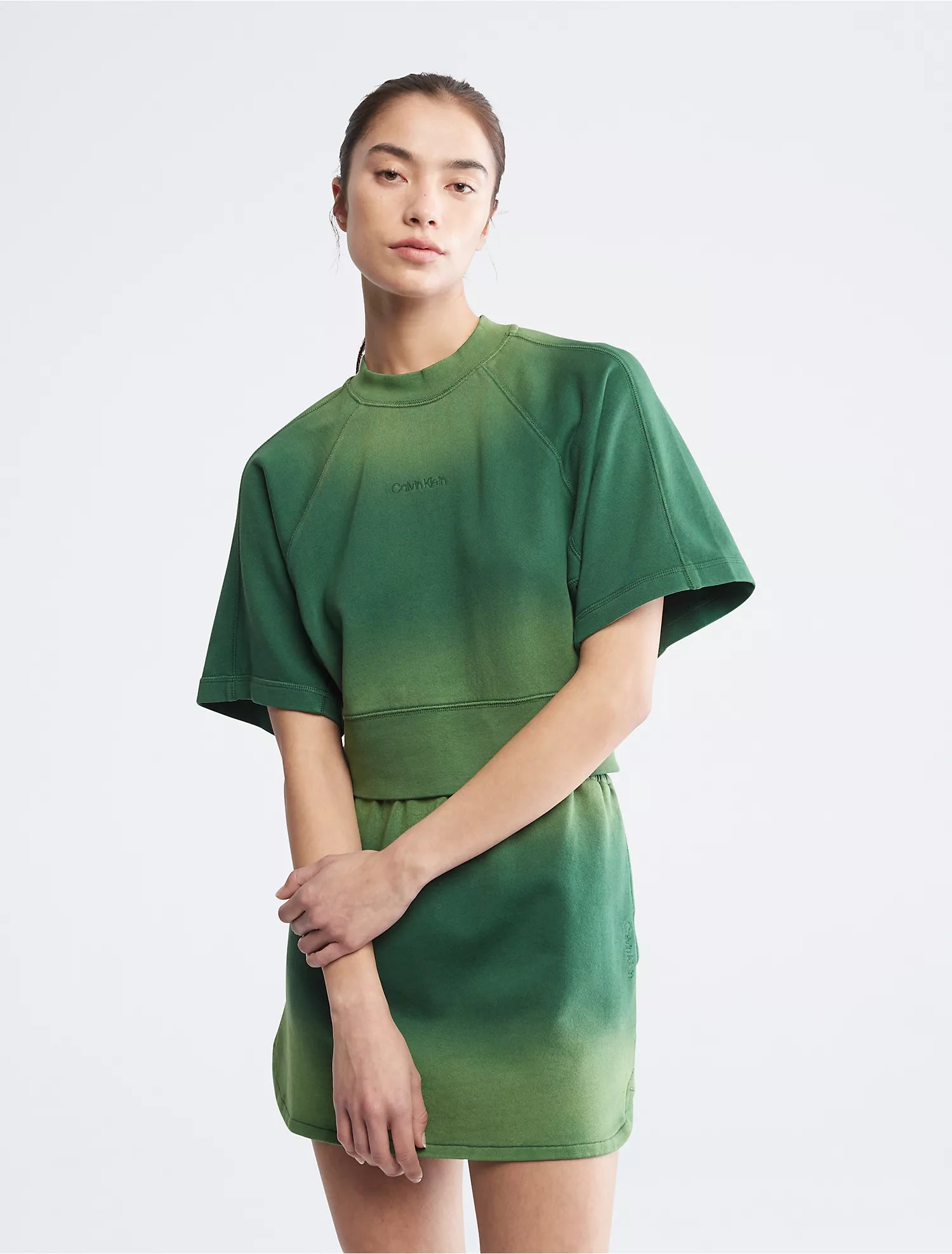Calvin Klein Sunbleached Raglan SleeveSweatshirt Tee - Women Hoodie with Hem Raw Edge Edgy Unfinished Calvin Klein Sunbleached Raglan SleeveSweatshirt Tee - Women Hoodie with Hem Raw Edge Edgy Unfinished