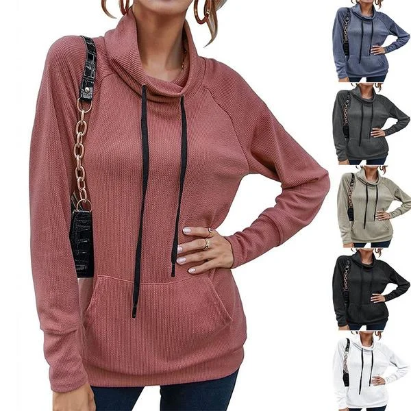 Women's High Collar Long Sleeve Lace Loose Pullover Top Hoodie Square Neck Pullover