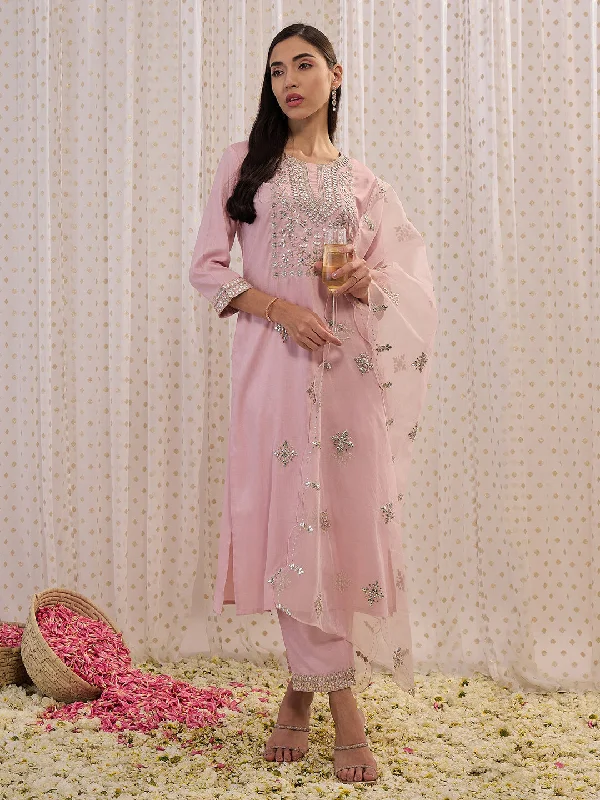 Women Pink Embroidered Straight Kurta Trousers With Dupatta Set Trousers Formal Black Women Pink Embroidered Straight Kurta Trousers With Dupatta Set Trousers Formal Black