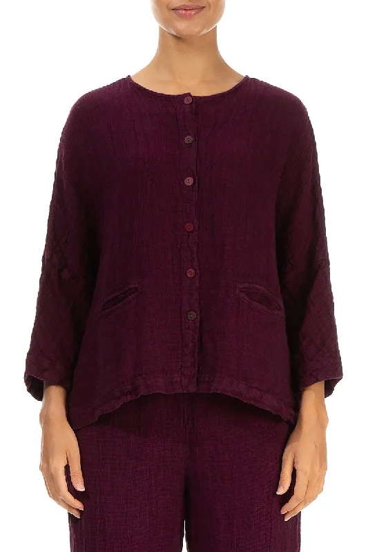 Magenta Mélange Linen Jacket Blouse Hooded Jacket Caped Jacket Shawl Collar Jacket