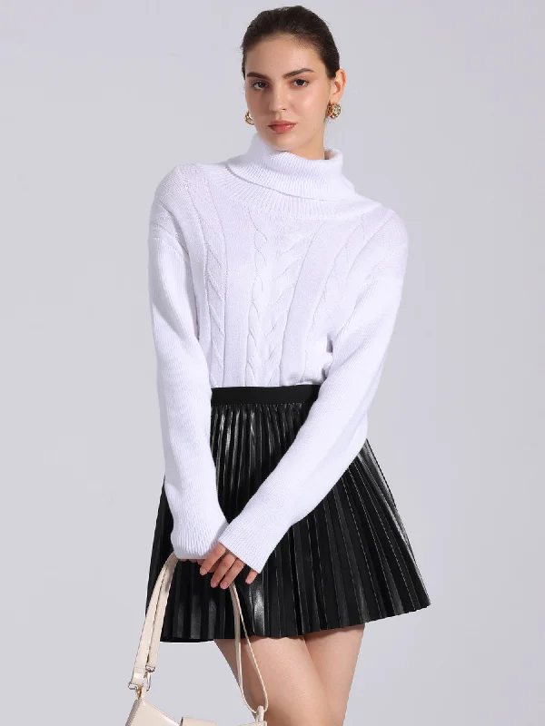 Faux Leather Elastic Waist A-line Pleated Mini Skirt breathable skirt fabric