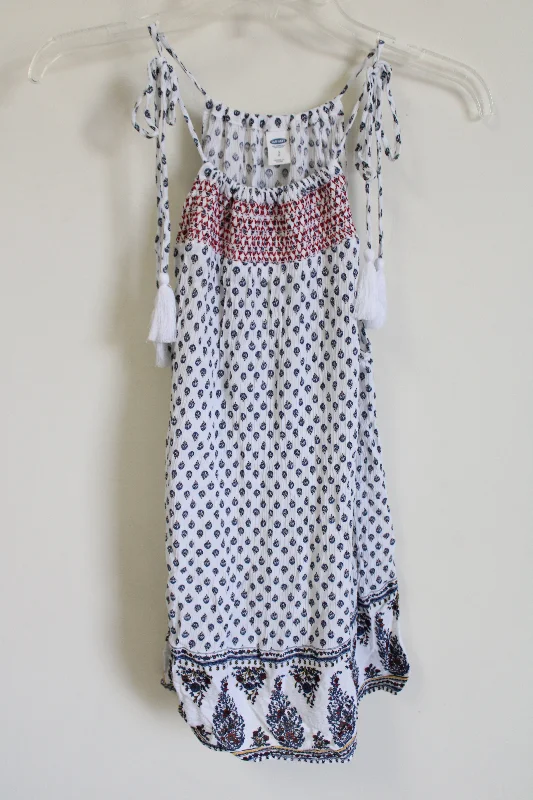 Old Navy White Blue Patterned Tank | S Petite low neck tank