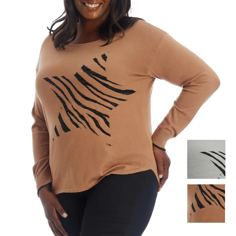 Adyson Parker Women's Plus Cozy Soft Knit Star Pullover Sweater Crew Neck Wool