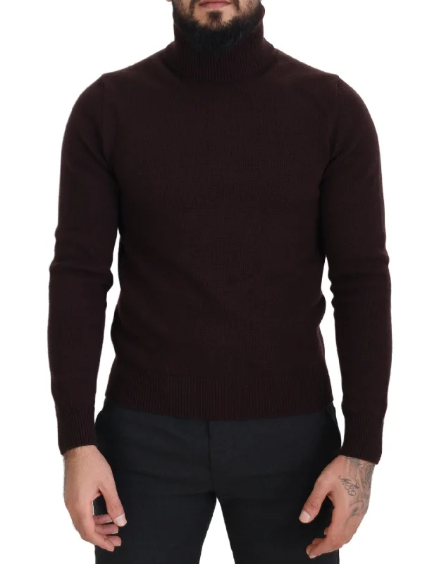 Elegant Turtleneck Wool Pullover Sweater Blouson Sleeve Pullover