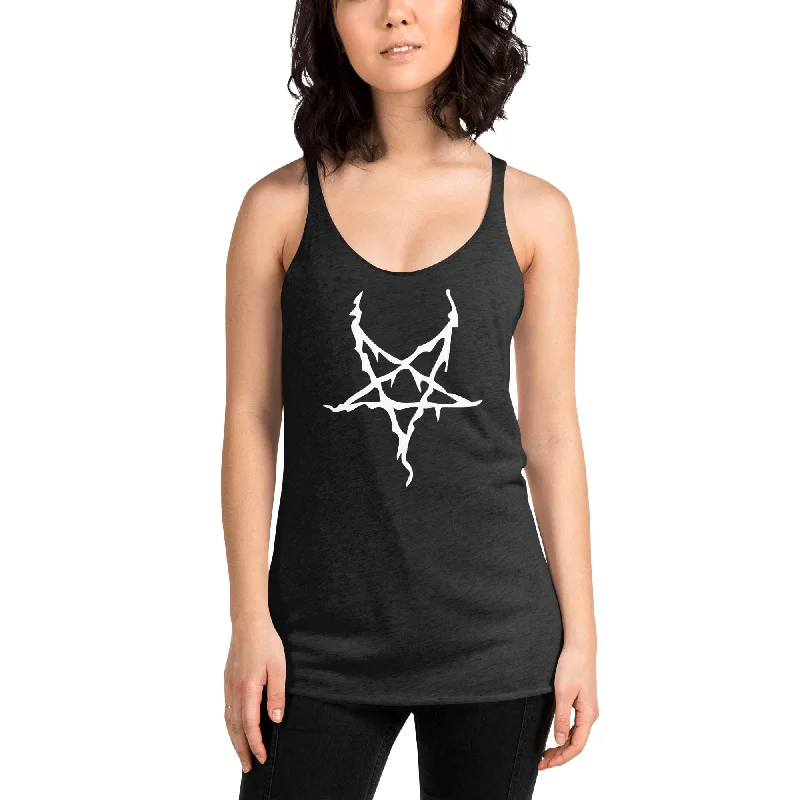 White Melting Inverted Pentagram Black Metal Style Women's Racerback Tank sheer tank top White Melting Inverted Pentagram Black Metal Style Women's Racerback Tank sheer tank top