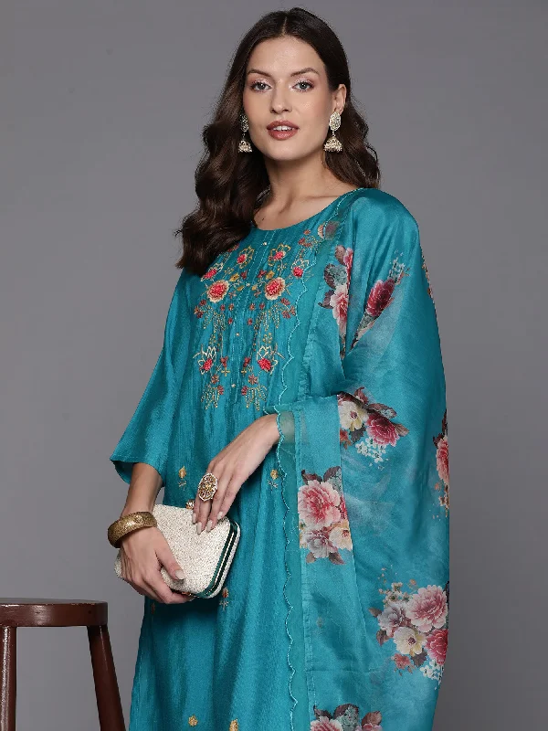 Women Sea Green Embroidered Straight Kurta Trousers With Dupatta Set Trousers Ceremony Elegant Women Sea Green Embroidered Straight Kurta Trousers With Dupatta Set Trousers Ceremony Elegant