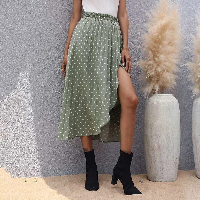 Women's Green Irregular Polka Dot Skirt cotton skirt soft